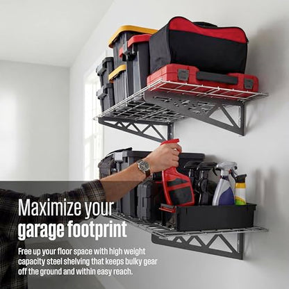 SafeRacks Steel Garage Wall Shelves 2-Pk w/Hooks, 500lb, Hammertone (18x48) - color: Hammertone, size: 18"x48" (2-Pack)