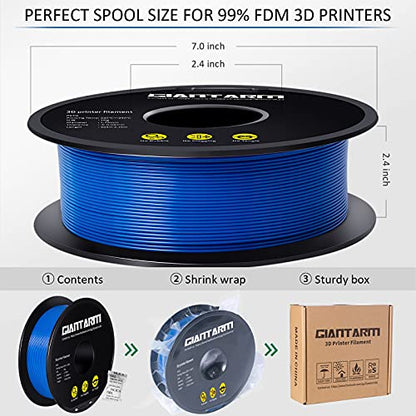 GIANTARM PETG Filament 1.75mm 1kg (2.2lb), Blue Filament PETG for 3D Printer, ±0.02mm Accuracy, High Precision, Strong Toughness, Neatly Wound & Moistureproof, Non-Clogging&Non-Stringing, Blue - color: Blue