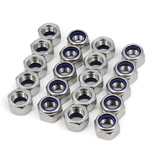 M16 x 2mm Pitch 304 Stainless Steel Self-Locking Hex Lock Nuts, Nylon Insert LockNuts Silver Metric Self Clinching Hex Lock Nuts for Hardware Parts, 20pcs/Pack (M16-20pcs) - size: M16-20pcs