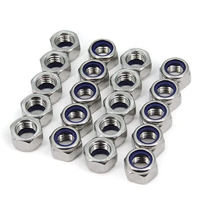 M16 x 2mm Pitch 304 Stainless Steel Self-Locking Hex Lock Nuts, Nylon Insert LockNuts Silver Metric Self Clinching Hex Lock Nuts for Hardware Parts, 20pcs/Pack (M16-20pcs) - size: M16-20pcs