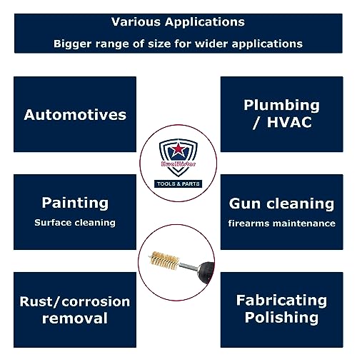 8-Size Bore Brush Set, Brass / Copper Wire Brush for Power Drill, Drill Brush Set, Metal Brush, Cleaning Brush, 1(1/8), 1.0, 7/8, 3/4, 5/8, 1/2, 3/8, 1/4 - inch Diameter, with 1/4-in Hex Shank - style: 1Set x 8Size (Brass)