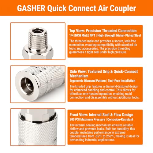GASHER 2PCS 1/4" MNPT x Flow Quick Connect Air Coupler - size: 1/4" MNPT - 1/4Flow