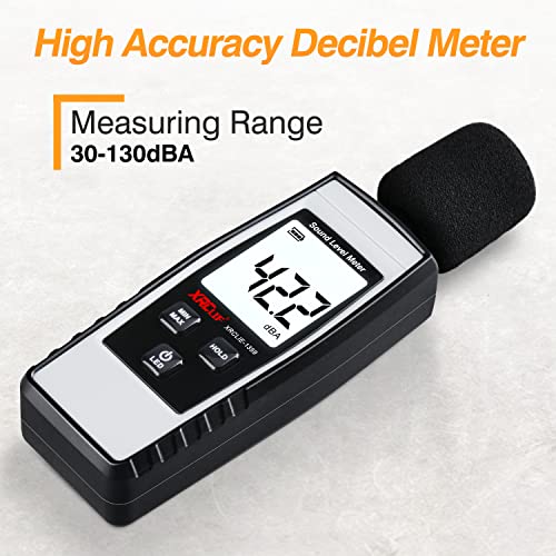 Decibel Meter Sound Level Reader 30-130dB(A), Hand-held Sound Noise Meter, Digital Noise Meter Decibel Monitoring Tester Calibrated Audio Noise Volume Measuring Tool - color: Gray A