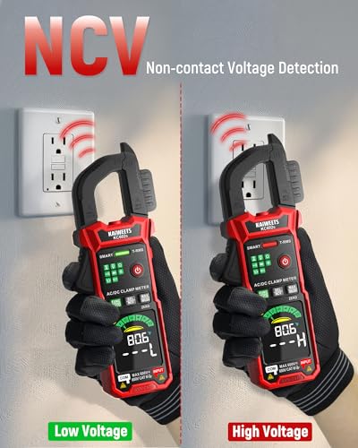 KAIWEETS Smart Digital Clamp Meter, 2026 AI Auto Ranging Multimeter with D-Shaped Jaw, NCV, Inrush, Automatic Measure AC DC Voltage/Current, Continuity, Temperature, Resistance, Capacitance, Diode