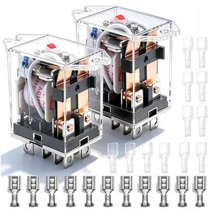 mxuteuk 2pcs DC 12V Coil 8 Pin 10A DPDT LED Indicator Electromagnetic Power Relay General Purpose JQX-13F-DZ-DC12V - color: White-8Pin-10A&Terminals, size: DC 12V