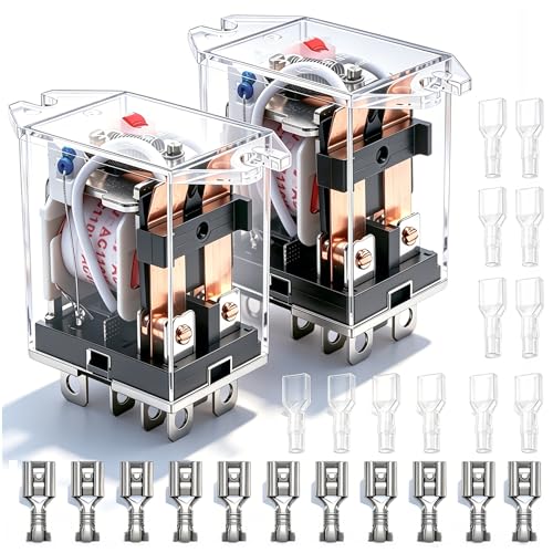 mxuteuk 2pcs DC 24V Coil Relay 8 Pin 10A DPDT LED Indicator Electromagnetic Power Relay General Purpose JQX-13F-DZ-DC24V - color: White-8Pin-10A&Terminals, size: DC 24V