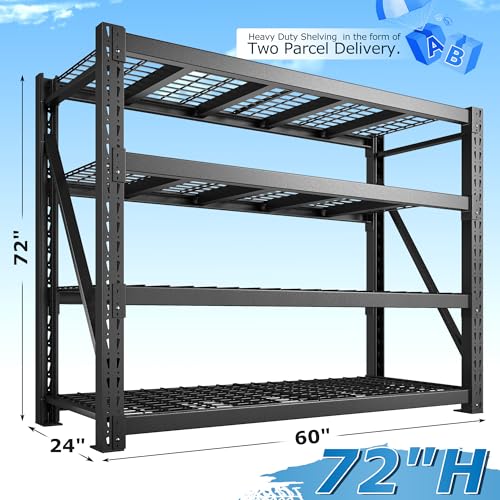 Bepatio 11000LBS Heavy Duty Garage Shelving, 4-Tier Adjustable Storage Shelves Metal Shelving, Industrial Shelf for Basement Warehouse Commercial Garage Shop, 72" H× 60" W × 24" D, Black - size: 60"W x 24"D x 72"H, 4-Tier