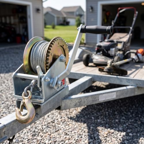 JOIKIT 1600 Lbs Heavy Duty Hand Crank Winch with 15m 49Feet Steel Cable - size: 1600 LBS