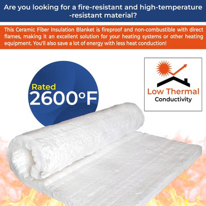 2 Pcs Ceramic Fiber Insulation Blanket 8# Density 2600F, 1" Thick x12"x 24" - size: 1" Thick x 12" x 24" - 2 Piece
