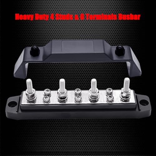 Ampper 4 x M6 Posts Power Distribution Block BusBar 6 M4 Screws, 6.3" Black - color: Black, size: 4M6+6M4