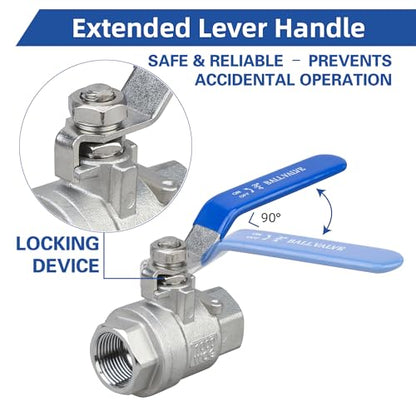 1/2" NPT Ball Valve 2-Pack, 304 Stainless Steel, Full Port - size: 1/2 inch