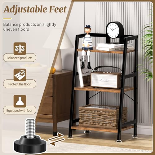 3-Tier Bookshelf, Ladder Shelf, Industrial Bookcase with Steel Frame, Metal Small Bookcase, stand up shelves for Living Room, Home Office, Kitchen, Bedroom, Industrial Style（Rustic Brown & Black） - color: Rustic Brown, size: 3 Tier (11.8"D x 16.5"W x 31.3