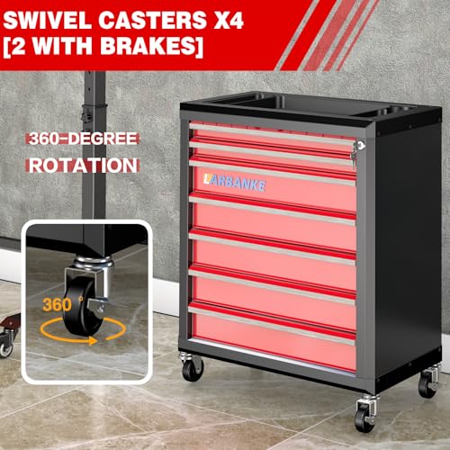 LARBANKE 7-Drawer Rolling Tool Chest with Wheels&Lock,Special Link Buckle - color: Red, size: 7 drawer tool chest