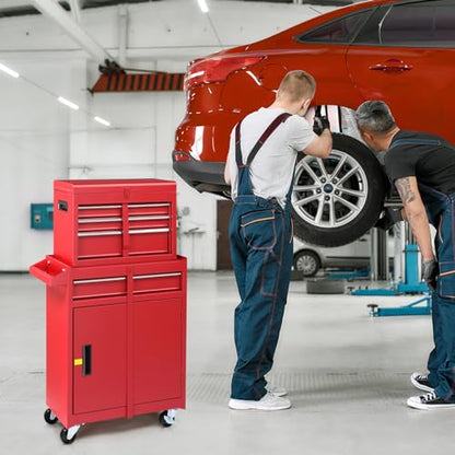 Winado 4-Drawer Rolling Tool Chest, 2-in-1 Large Storage Toolbox, Red - color: Red