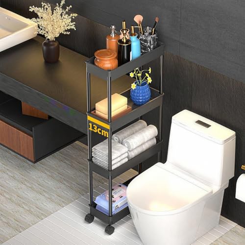 Sooyee 4 Tier Slim Storage Cart, Black - color: Black, size: Slim 4 Tier