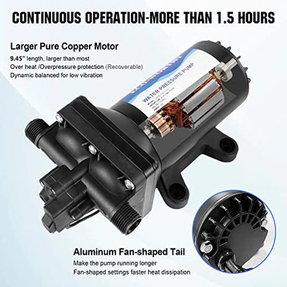 ECO-WORTHY Industrial Water Pressure Diaphragm Pump 110V 5.5GPM 55PSI On Demand RV Fresh Water Pump 110Volt include Garden Hose Adapters for Transfer Booster Heater Barrel Sprinkle Irrigation - color: Black 6