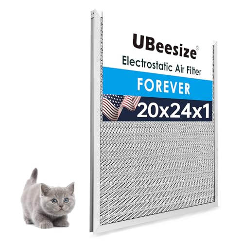 UBeesize 20x24x1 Reusable Electrostatic Air Filter HVAC AC Furnace Filter,MERV 8,Washable,Lasts a Lifetime,Permanent Air Filter,Breathe Fresher,Home And Office(Actual Size:19.61x23.39x0.82 Inch) - size: 24" x 20" x 1"