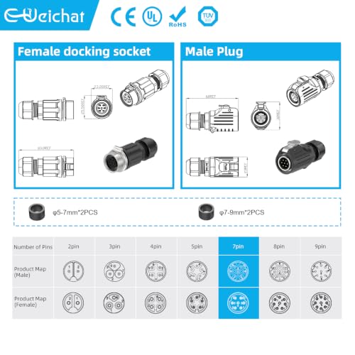 LP16 7PIN Industrial Waterproof Connector IP68 Quickly Plugging Aviation Connector Solder-Assembly M16 7PIN Circular Connector Fast Release Electrical Connector Male Plug&Female Socket - size: 7 Pin, style: Male Plug / Female Socket