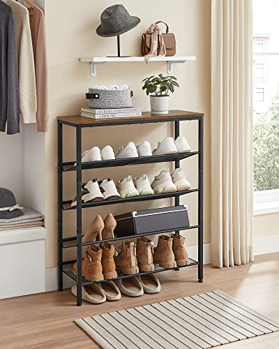 VASAGLE 5-Tier Shoe Rack, Adjustable, Freestanding - color: Rustic Brown + Ink Black, size: 5 Tiers (29.5"W)