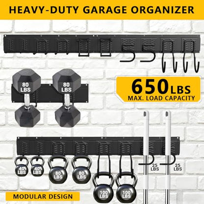 Garage Tool Organizer Wall Mount, Heavy-Duty Garage Storage System and Garden Tool Organizer with Adjustable Hooks for Shovel, Snowboard, Yard Tools and Shed (64"-10hooks) - size: 64"-10hooks