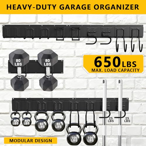 Garage Tool Organizer Wall Mount, Heavy-Duty Garage Storage System and Garden Tool Organizer with Adjustable Hooks for Shovel, Snowboard, Yard Tools and Shed (64"-10hooks) - size: 64"-10hooks