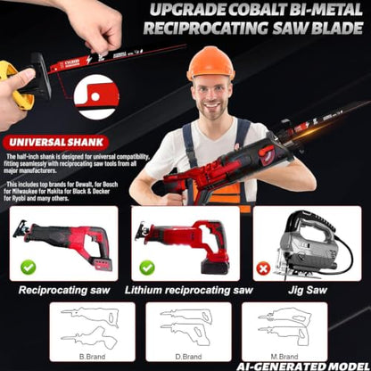 25 Pack 9 in 14/18 TPI Reciprocating Saw Blades for Sawzall Blades Metal Cutting,M42 Steel Cobalt Bi-Metal Blades for Automobile Dismantling Replace for Milwaukee for Dewalt for Diablo Sawblade - size: 9 inch, style: 14/18 TPI Set