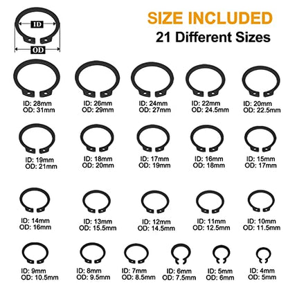 VIGRUE 500Pcs Snap Rings Assortment Circlip Snap Retaining Clip Rings Set - size: 500PCS