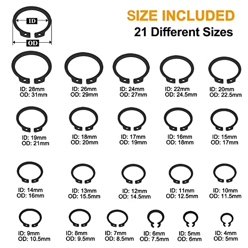 VIGRUE 500Pcs Snap Rings Assortment Circlip Snap Retaining Clip Rings Set - size: 500PCS