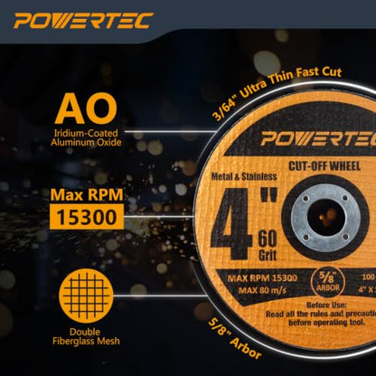 POWERTEC 4" Cut-Off Wheels, 25 PK, 5/8" Arbor (14018) - style: 4" Cut Off Wheels 1/16" Thick, 5/8" Arbor
