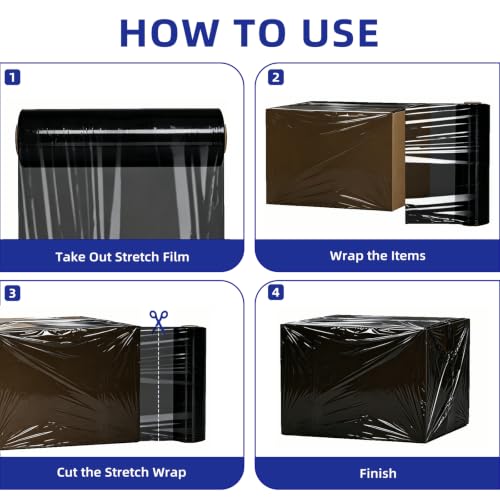 6 Pack Shrink Wrap Roll, 18 inch Wide Total 3546ft Industrial Stretch Film - color: Black