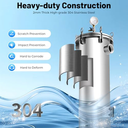 #2 Bag Filter Housing, 304 Stainless Steel Industrial Liquid Filtration Equipment, Solid-Liquid Separation Filter with Pressure Gauge Adjustable Height