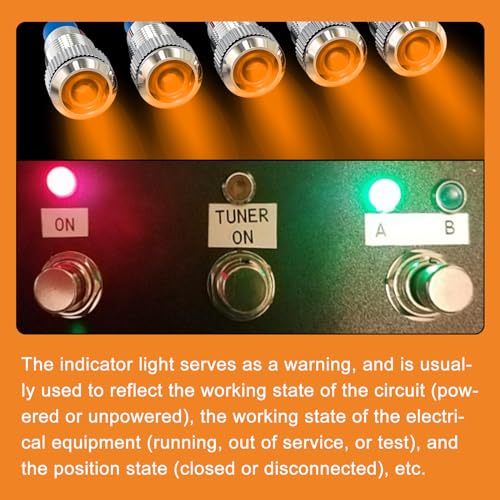 GASHER 5 PCS Energy Saving Indicator Light, LED Light 12V/24V/110V 20mA Panel Mount Light, Mounting Hole Size 8mm(5/16inch) Yellow LED (12V) - color: Yellow, size: 8MM（12V）