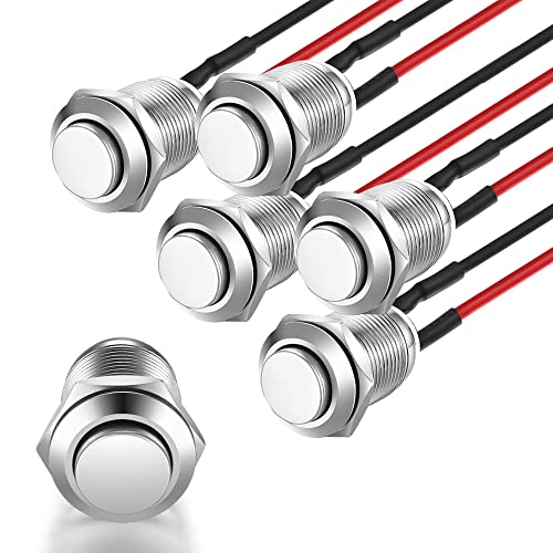 Gebildet 5pcs 12mm 2A 12V/24V/125V/250V AC Prewired Waterproof Push Button Momentary Stainless Steel Push Button On Off (High Head) - color: SS-Momentary(High head)
