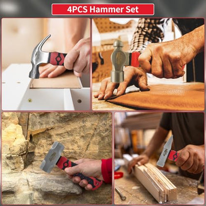 4-Piece Small Hammer Set Stubby Mini Mechanics Hammer Tool - color: 4-piece Set of Ball Peen, Claw, Sledge, and Cross Peen Hammers