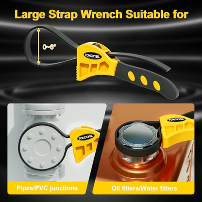 2-Piece Heavy-Duty Strap Wrench Set Upgrade, 4" to 6" Diameter - color: Yellow