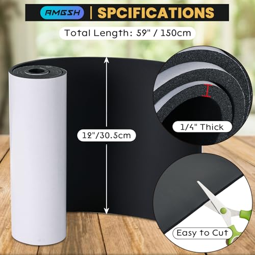 Closed Cell Neoprene Foam Sheet with Adhesive, 1/4" Thick, 12" x 59" Closed Cell Foam with Adhesive Backing, Soundproof Neoprene Foam Padding - size: 1/4" x 12" x 59"