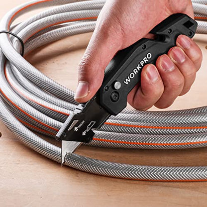 WORKPRO Folding Utility Knife with 10 Blades, Black - color: Black
