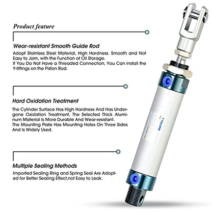 TAILONZ PNEUMATIC 20mm Bore 250mm Stroke Air Cylinder Double Action with Y Connector and 2Pcs 6mm Fitting MAL20x250 - size: 20mm Bore 250mm Stroke