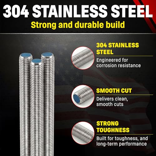 Chenango Supply 1/4-20 x 3, 304 Stainless Steel Fully Threaded Rod - size: 1/4-20 x 3ft (5 Pack)