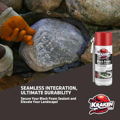 Kraken Bond Black Spray Waterfall Foam Sealant - (1x12oz) Expanding Polyurethane Pond Foam Sealer Black, UV Resistant Insulating Spray for Landscape & Exterior, Straw Use, 1 Pack - size: 1 Pack