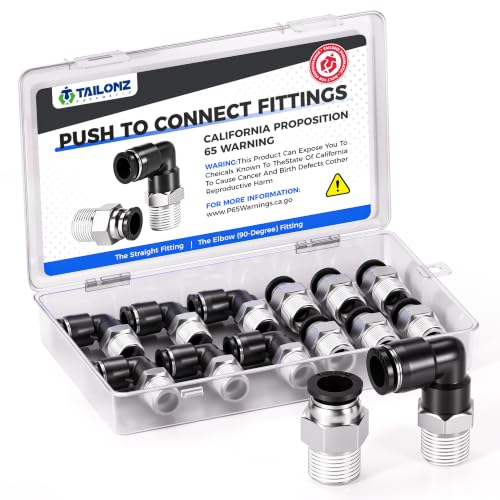 TAILONZ 5/16" x 1/4" NPT Push to Connect Straight & Elbow Fitting Kit 12Pcs - size: 5/16"OD x 1/4"NPT