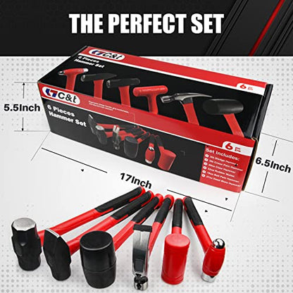 C&T Hammer Set, Fiberglass Handle & Mallet Set, Garage Home Kit - style: 6pc