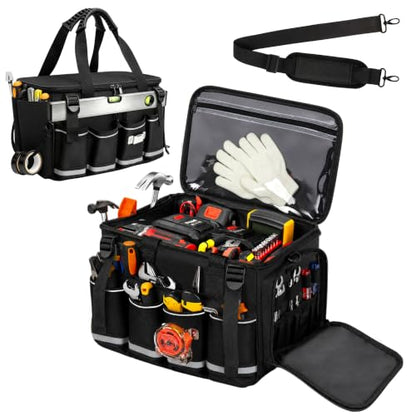 14-Inch Heavy Duty Tool Bag, 17 Pocket Tool Box Organizer - color: Black