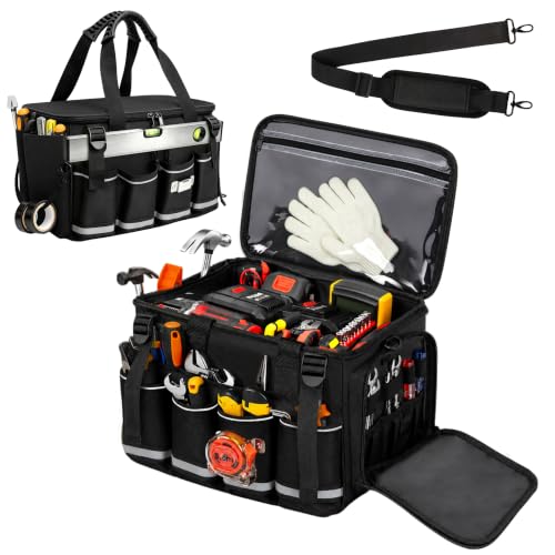 14-Inch Heavy Duty Tool Bag, 17 Pocket Tool Box Organizer - color: Black