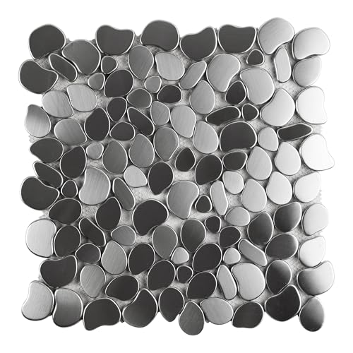 5 Sheets Metal Kitchen Backsplash Mosaic Tiles,Silver,Mesh Backing