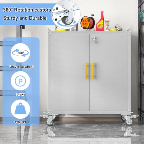 35.6" Rolling Metal Garage Storage Cabinet with Wheels & Lock, Grey White - color: Grey White, size: 18"D x 30"W x 35.6"H
