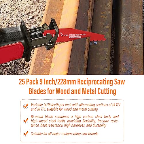 25 Pack 6 Inch 6/12 Tpi Reciprocating Saw Blades for Nail-Embedded Wood - size: 6 Inch 6/12TPI