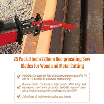 25 Pack 6 Inch 6/12 Tpi Reciprocating Saw Blades for Nail-Embedded Wood - size: 6 Inch 6/12TPI