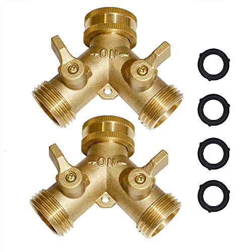 HQMPC 2 Way Hose Y Valve Hose Splitter Garden Hose Y Valve Connectors 2 way shut off valves With Solid Brass Handle Brass Y Valves Water Garden Hose Adapter 3/4"GHT Thread Extra 4 Presure washers - size: 3/4" S
