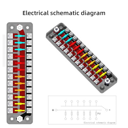 12-Way 12V Fuse Box Blade, 12-Volt Fuseholder, No LED Indicator, Moisture Resistant Cover - with Ground Bus 12-Way Independent Positive Fuseholder for 12V/24V Cars, Car Trucks, Boats, Marine Vehicles - size: 12 Way